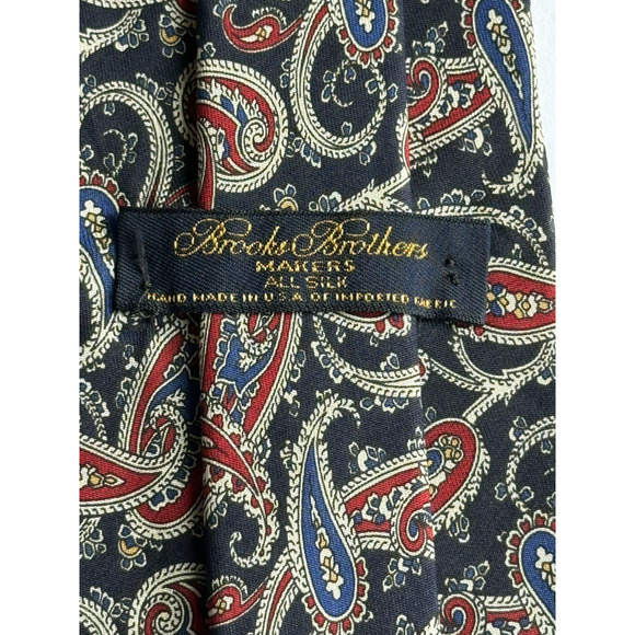 BROOKS BROTHER Maker Men's 100% Silk Neck Tie Blue/Red/Cream Paisley Made in USA - Picture 4 of 6